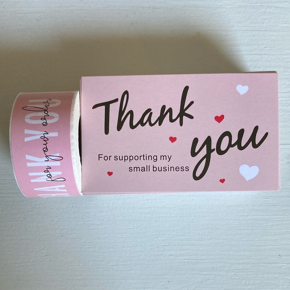 100 Pink Thank You Cards & 100 3” Stickers Bundle